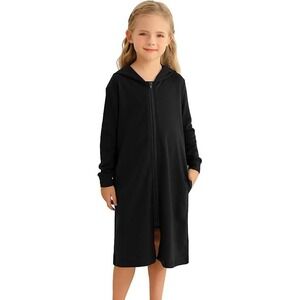 Veseacky Kids Black Long Sleeve Hooded Zip Up Robe Sleepwear Loungewear 11-12 Y